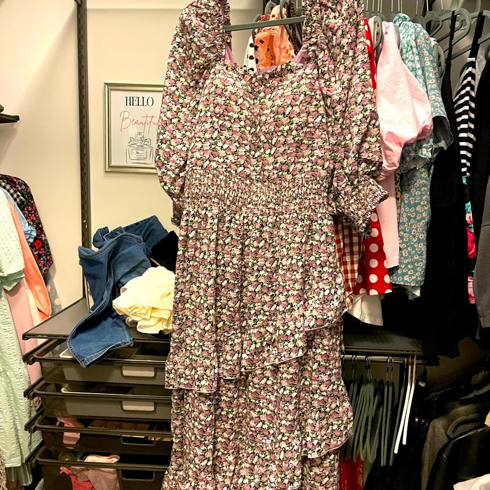 NWOT Purple Floral Asymetrical Tier Dress